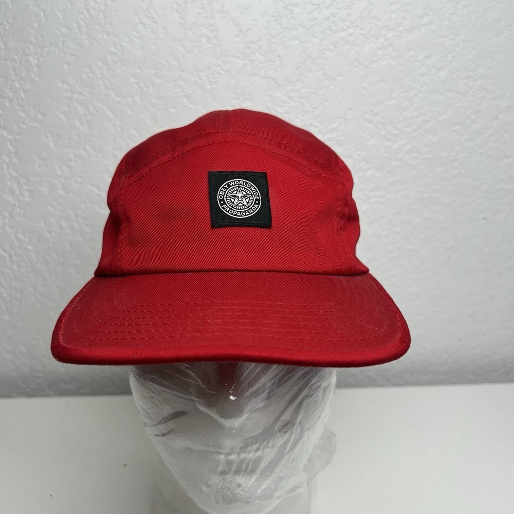 OBEY Men's 5 Panel Cap Red Propaganda Adjustable One Size